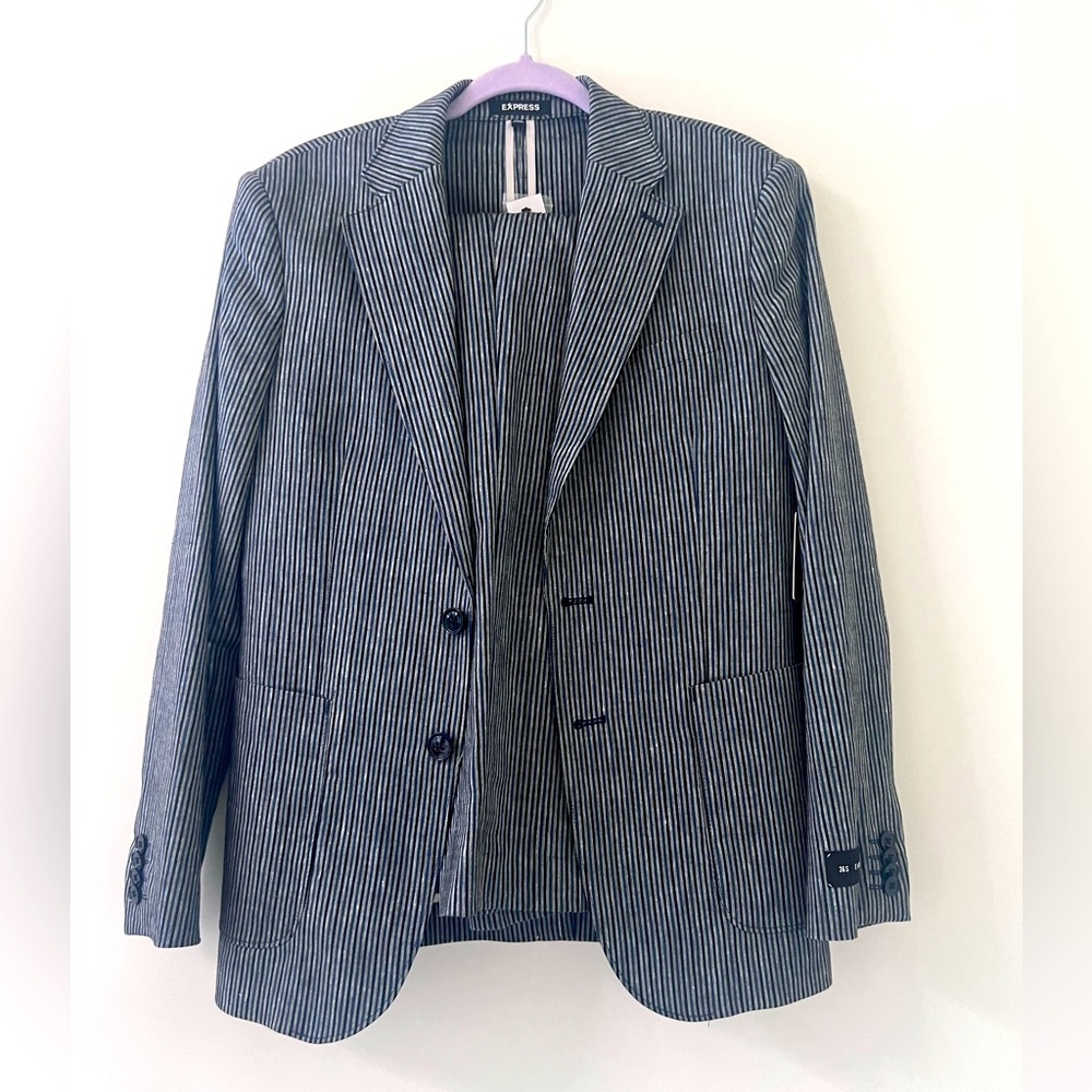 Express Pinstripe Black and White Suit Jacket